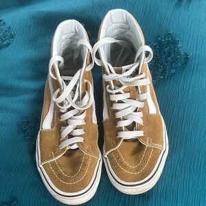Deep Gold and White High-Top Sneakers Vans